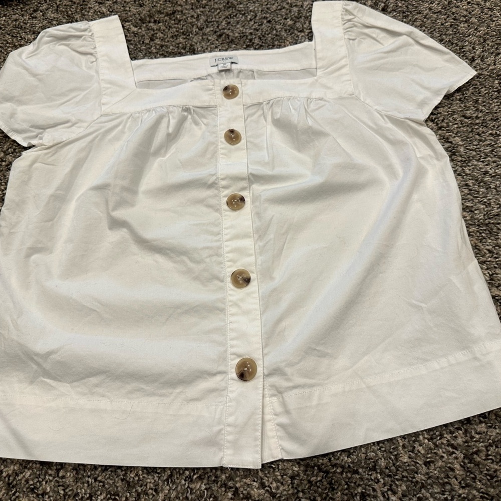 J CREW WOMENS WHITE BUTTON DOWN SQUARE NECK BLOUSE MEDIUM COTTON